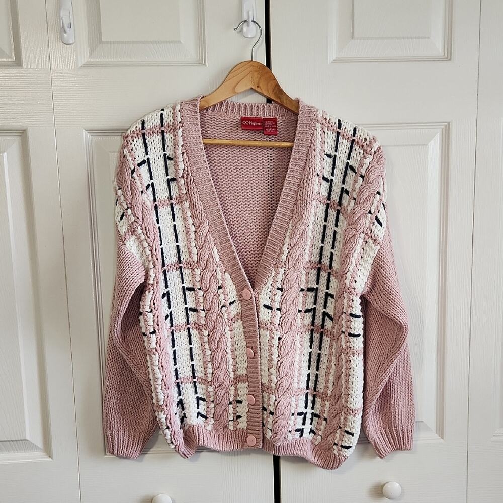 Vintage CC Hughes Womens‎ Multi-Colored Sweater Cardigan Size LG Preppy Comfy